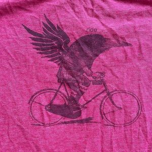 Pink Graphic T-Shirt with Bird on Bicycle